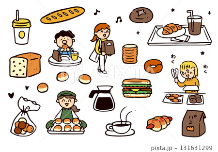 パン屋と人物のイラストセット 131631299