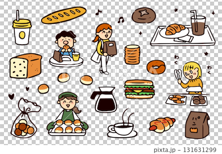 麵包店和人物插圖集 131631299