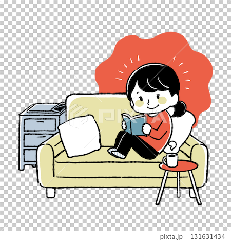 女性がソファで読書しているイラスト 131631434