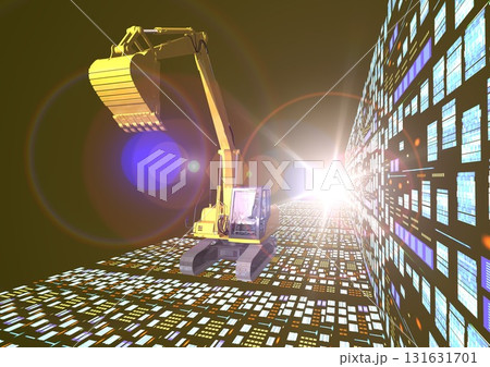 建設　土木　建築　最先端　重機　ICT　テクノロジーなどの未来を　太陽光で表現した　3DCGイメージ 131631701