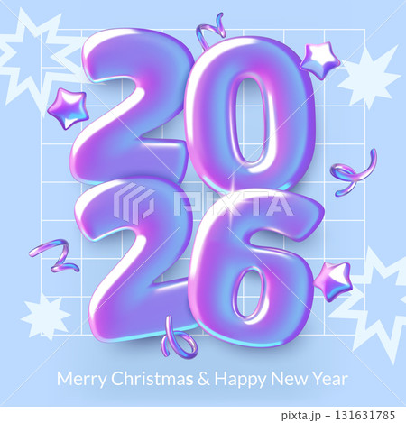 2026 New Year square poster set with 3d holographic numbers stars and fireworks 131631785