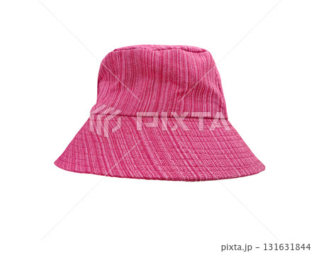 Front view of red striped bucket hat isolated on white background. Front view of red striped bucket hat isolated on white background. 131631844