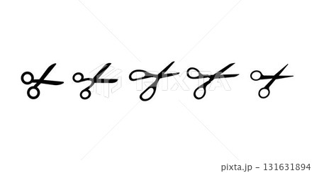 Scissors icon set. Simple silhouette of open scissors. Scissors logo icon. Stock vector illustration isolated on a white background. 131631894
