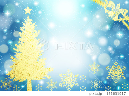 クリスマス背景、イルミネーション、シルエット、キラキラ、横、青 131631917