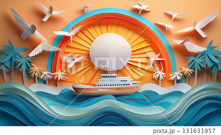 日の出の海のペーパークラフト 日の出の海のペーパークラフト 131631957
