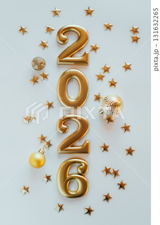 Happy New Year 2026. Golden numbers on a white background Happy New Year 2026. Golden numbers on a white background 131632265