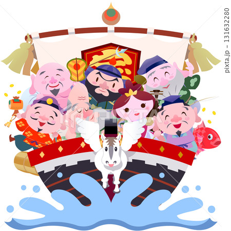 2026年　午年　年賀状素材　イラスト　宝船と七福神 131632280