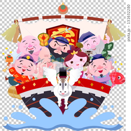 2026年　午年　年賀状素材　イラスト　宝船と七福神 131632280
