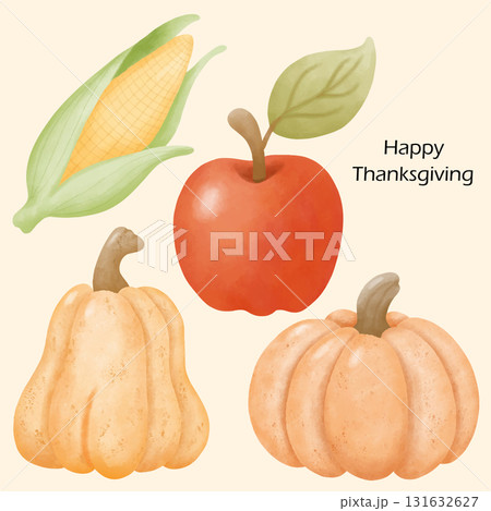 Thanksgiving day watercolor clipart autumn harvest food for cozy seasonal decor Thanksgiving day watercolor clipart autumn harvest food for cozy seasonal decor 131632627