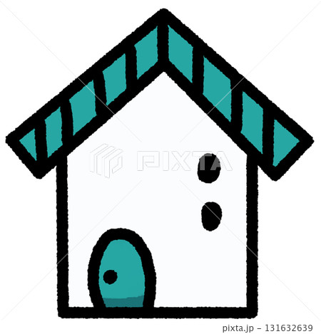 青緑色の屋根がある白い一軒家 131632639