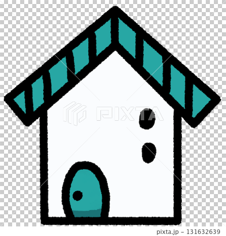 青緑色の屋根がある白い一軒家 131632639