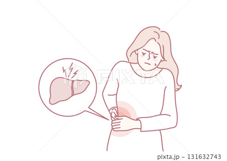 Unwell woman suffer from liver problems 131632743