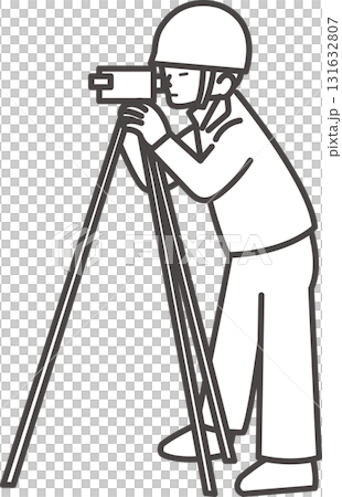 男性土木工程師測量插圖(僅畫線) 男性土木工程師測量插圖(僅畫線) 131632807