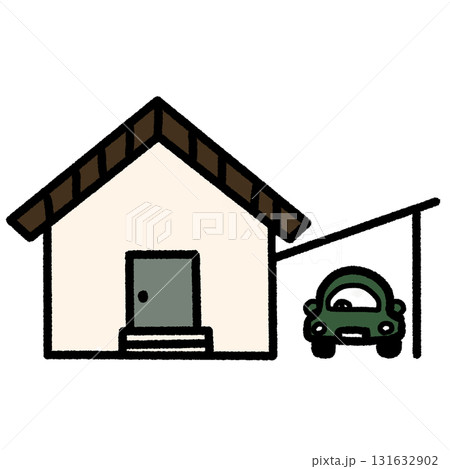 緑色の車がある切妻屋根の一軒家 131632902