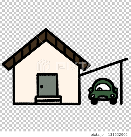 緑色の車がある切妻屋根の一軒家 131632902