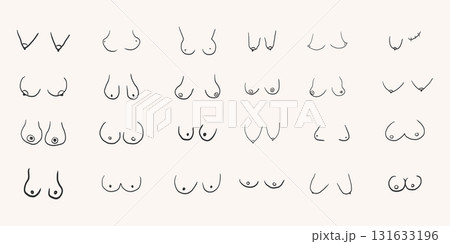 Breast body positive woman doodle, body shape natural. Simple kinds of woman breast. Hand drawn design. 131633196