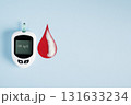 Diabetes concept blood glucose meter and drop of blood, measuring sugar level, healthcare and medical diagnosis, diabetes awareness. World diabetes day background with glucometer. 131633234