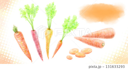 キッチンに彩りを！ニンジンとスライスの水彩画 131633293