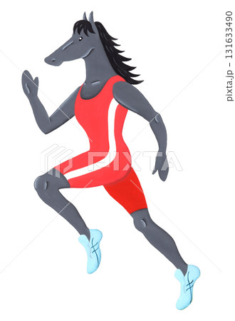 午年年賀状素材・陸上選手 131633490