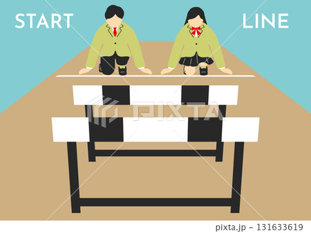 ハードルの前で構える学生 131633619
