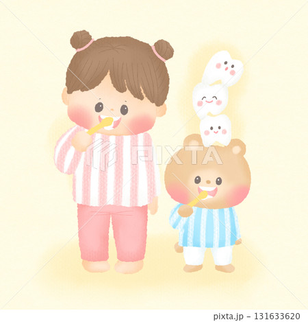 歯をみがく子供 くま 笑顔の歯 131633620