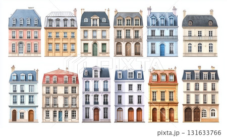 Colorful set of charming European buildings with varied architectural styles and vibrant hues 131633766