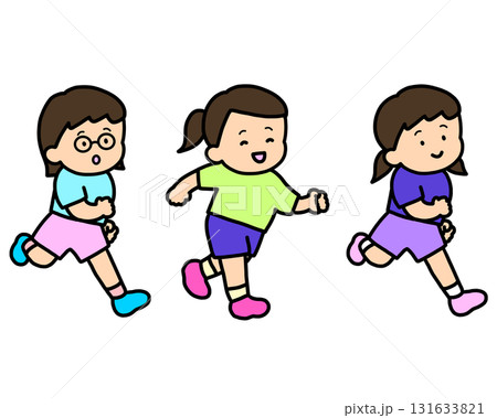 走るアジア人の子供たち 女の子セット 走るアジア人の子供たち 女の子セット 131633821