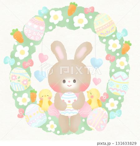 イースター_復活祭 かわいいうさぎ 卵のリース 131633829