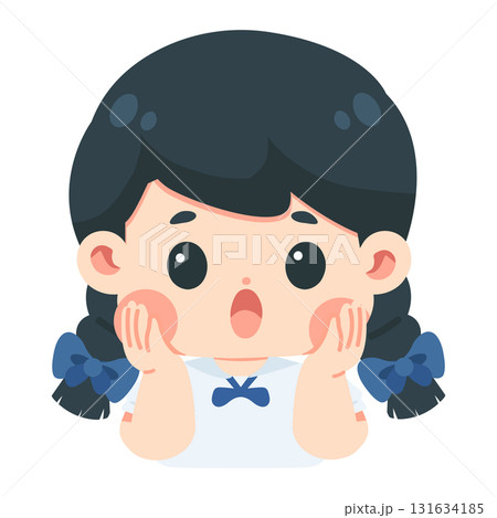 Cartoon Girl with Surprised Expression 131634185