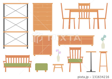 明るい木製のシンプルなインテリアセット 131634216