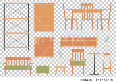 明るい木製のシンプルなインテリアセット 131634216