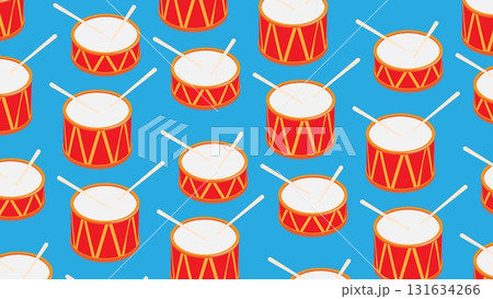 Isometric musical drums lined up in regular columns and ranks. Backdrop for advertising a street concert performance. 3D vector background top view at an angle Isometric musical drums lined up in regular columns and ranks. Backdrop for advertising a street concert performance. 3D vector background top view at an angle 131634266
