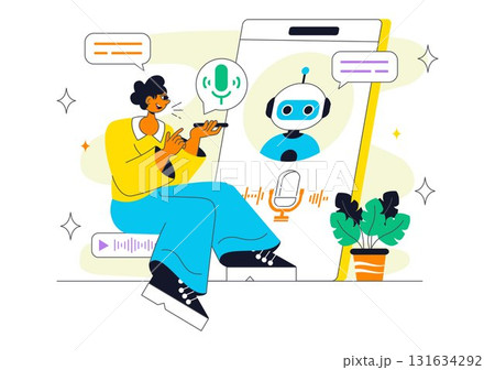 Voice Assistant Smart Devices Illustration Featuring Voice-Activated Digital Technology for Enhancing User Interaction Through Speech Recognition 131634292