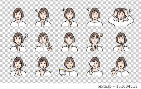 30多歲女性的各種臉部表情變化集 131634315