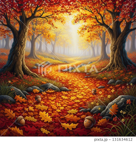 美しい秋の紅葉と落ち葉のイラスト 美しい秋の紅葉と落ち葉のイラスト 131634612