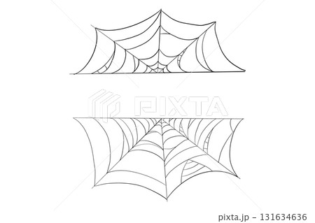 Spiderweb line border, frame. Gothic scary hanging net. Simple spooky halloween decoration. Cobweb spider trap. Spiderweb line border, frame. Gothic scary hanging net. Simple spooky halloween decoration. Cobweb spider trap. 131634636