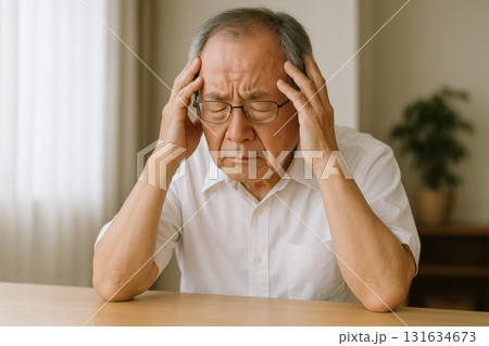 頭を抱える高齢者 131634673