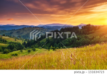 Summer sunset in mountains 131634723