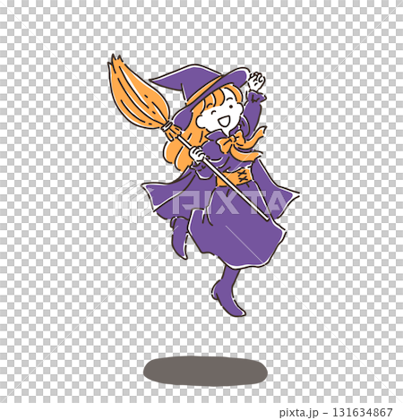 身穿跳躍女巫服裝的年輕女子拿著掃帚 131634867