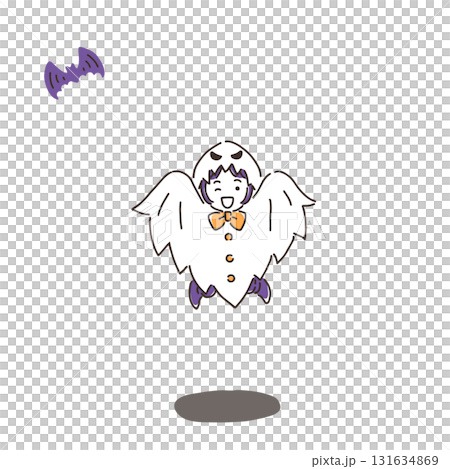 Jumping ghost girl and flying bat Jumping ghost girl and flying bat 131634869