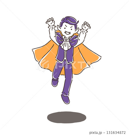 吸血鬼の仮装でジャンプしている若い男性 吸血鬼の仮装でジャンプしている若い男性 131634872