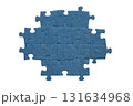Blue jigsaw puzzle isolated on white. A piece of puzzles placed together. 131634968