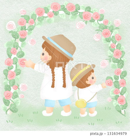 ばら園._バラ 女の子 男の子 アーチ ばら園._バラ 女の子 男の子 アーチ 131634979