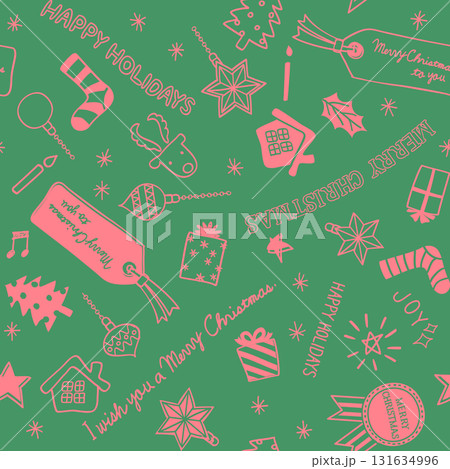 落書き風のクリスマスイラストシームレスパターン 落書き風のクリスマスイラストシームレスパターン 131634996