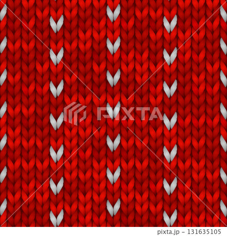 Winter Holiday Seamless Knitting Pattern with a Snowflakes. Red knitted sweater design. Vector illustration for backgrounds and wallpapers. 131635105