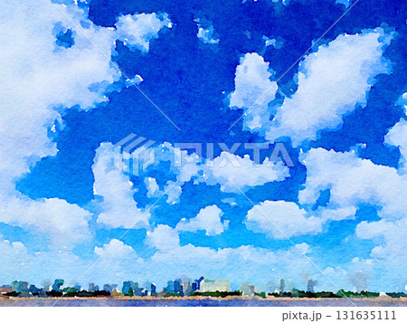 水彩画|カンボジア・プノンペンの街並みと青空|メコン川の風景|東南アジアの旅と癒しのアート 水彩画|カンボジア・プノンペンの街並みと青空|メコン川の風景|東南アジアの旅と癒しのアート 131635111