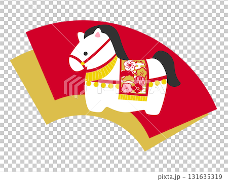 馬年新年賀卡的可愛馬雕像插圖 131635319