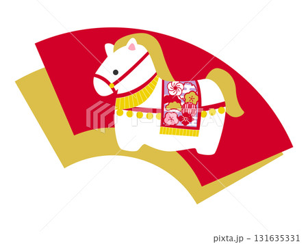 午年の年賀状用素材　かわいいウマの置物イラスト 131635331