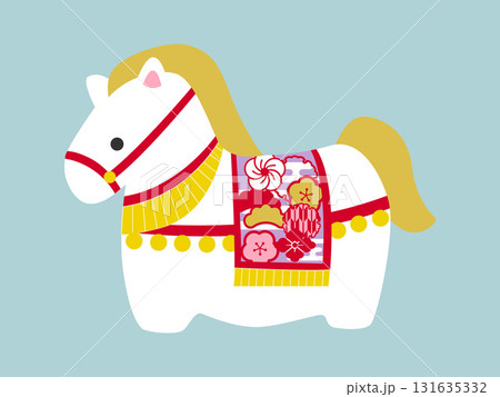 午年の年賀状用素材 かわいいウマの置物イラスト 午年の年賀状用素材 かわいいウマの置物イラスト 131635332
