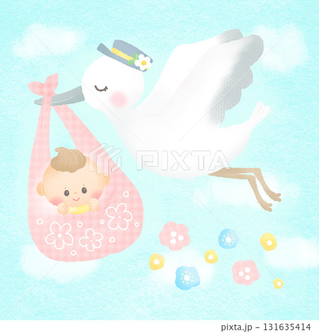 赤ちゃんを運ぶコウノトリ_妊娠 出産 131635414